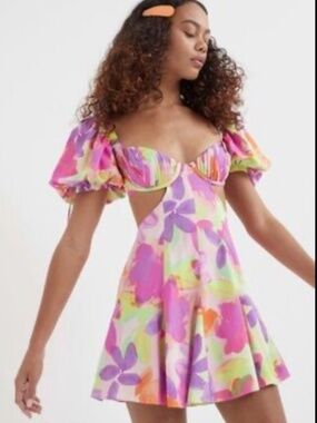 For Love & Lemons Pastel Pink, Purple and Yellow Floral Slip Dress